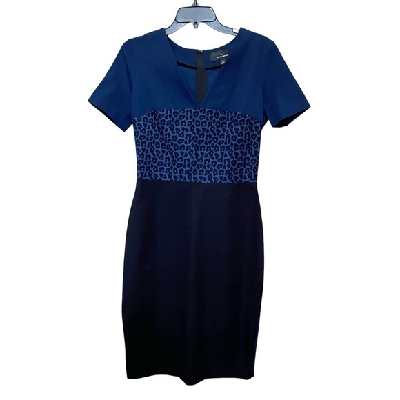 Roland Mouret x Banana Republic Pencil Dress Black Navy Leopard Print Size 10 - Picture 12 of 12